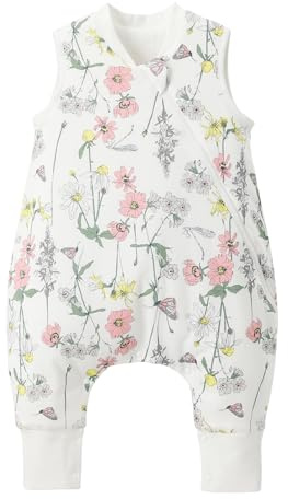 Duomiaomiao Schlafsack mit füßen, Schlafsack mit füßen ganzjahres, 100% Baumwolle Baby, Schlafsack mit füße 1.5 Tog für Jungen (75CM/Große Blume)