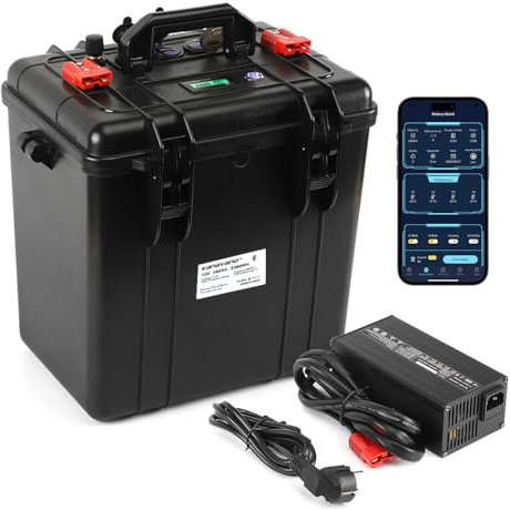 Kanavano 12 V 280 Ah tragbarer LifePo4-Akku mit Bluetooth & Smart BMS, Typec-C, USB-A, Zigarettenleichter, Spannungsanzeige, zum Trolling-Motor, Camping, Marinestiefel, Caravan