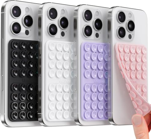 4PCS Silicone Suction Cup Phone Case Mount Double Sided - Klearlook Silicon Sticky Phone Grip Higher Suction Power,Hands-Free Smartphone Accessories Holder, Black&White&Lavender&Light Pink
