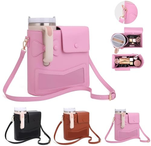 Crossbody Bag for Stanley Cup Purse,Stanley Bag Water Bottle Bag Stanley Cup Holder with Strap Outdoor (Pink)