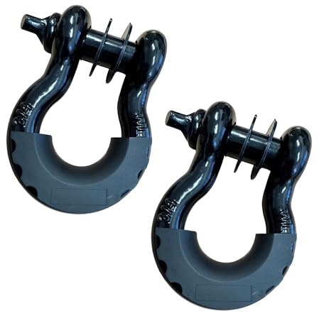 Desert Fox Winch 3/4 Zoll D-Ring Schäkel mit Stoßschutz – 4,75T Tragkraft – Robuster Stahl für Offroad, Abschleppen & Bergung – Korrosionsbeständig (D-Ring Schäkel Schwarz, 2, DFW001)