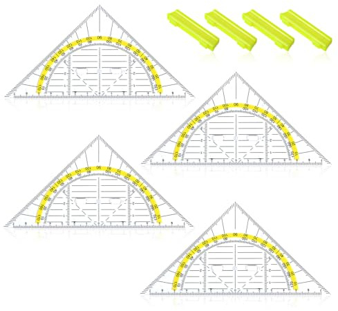IANFAN 4 Stück Geodreieck Klein, Geometriedreieck Kunststoff mit Abnehmbarer Griff Flexibel Geodreieck Winkelmesser Bruchsicher und Transparent Geo-Dreieck für Lernen Büro Designer Malerei