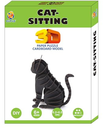 CUPUZ 3D Papercraft Kit – DIY Paper Model Building Set for Kids & Adults | STEM Educational Craft Toy | Creative Screen-Free Activity & Display Gift (Cat-Sitting)