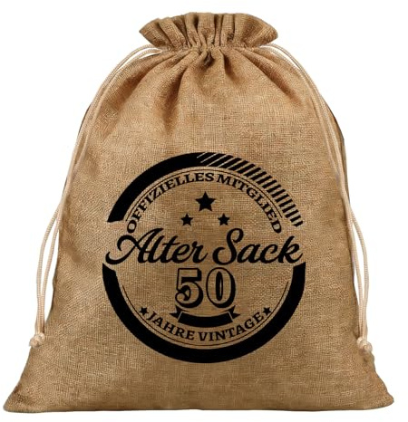 Geschenkbeutel 50 Geburtstag, Lustige Geschenke für 50 Geburtstag Männer | Geschenktüten mit Kordelzug, Baumwollbeutel, Stoffbeutel, Verpackung Geburtstagsgeschenk (40x30 cm)
