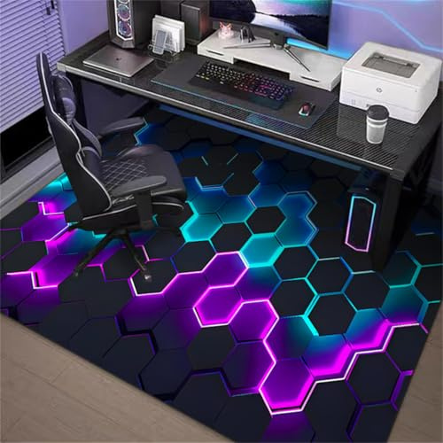 Highdi Alfombrilla para Silla de Oficina Gaming, Estilo Tecnología Protector Suelo Silla Ruedas Antideslizante Antiarañazos, Alfombrilla de Protección para Suelos Duros (Azul Morado,120x140cm)