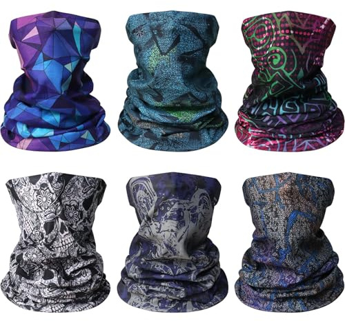 AWUMBUK 6 PCS Bandana Multifonctions Cache cou Moto Homme,Tour de Cou Hiver et Femme à Séchage Rapide Cache Nez pour Moto Sport Cyclisme Yoga Ski Randonnée