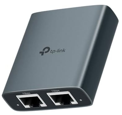 TP-Link Ethernet Splitter 1 to 2, 1000 Mbit/s High Speed Dual Port Internet Splitter Compatible with Cat8/7/6/5e/5, USB-C and Ethernet Cables Included, Aluminum Cover, Plug and Play for
