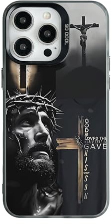 Johannes 3:16 Jesus Kreuz Handyhülle für iPhone 15 Pro Max - Schwarz | Ästhetisches Design, TPU Schutz, erhöhte Ränder, präzise Aussparungen, schlanke Passform, rutschfest, für Damen und Herren