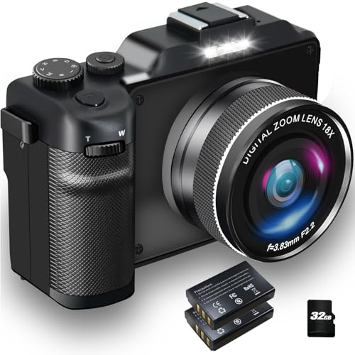 Digital Camera Auto Focus,Vlogging Camera with WiFi 2 Batteries 32G Memory Card, Cameras for Photography Camcorder for YouTube,Portable Travel Camera Compact Video Camera for Adult,Beginners,Teens