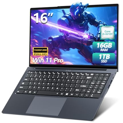 PC Portatile 16 Pollici Notebook Core i5 8210Y processore fino 3,6GHz, Laptop 16GB RAM SSD 1TB, Computer Portatile Schermo 1200P IPS, Porte RJ45 USB3.0 HDMI BT5.0 Tastierino Numerico Retroilluminato