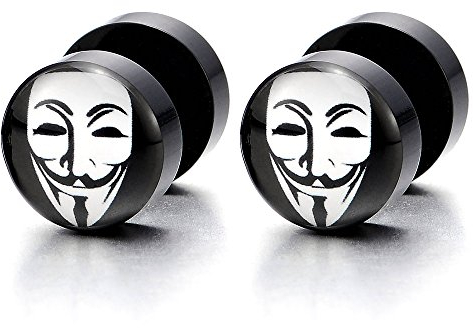 10MM Schwarz Runder Kreis Ohrstecker mit Clown Maske, Herren Damen Ohrringe Fake Plugs Cheater Tunnel Gauges Edelstahl