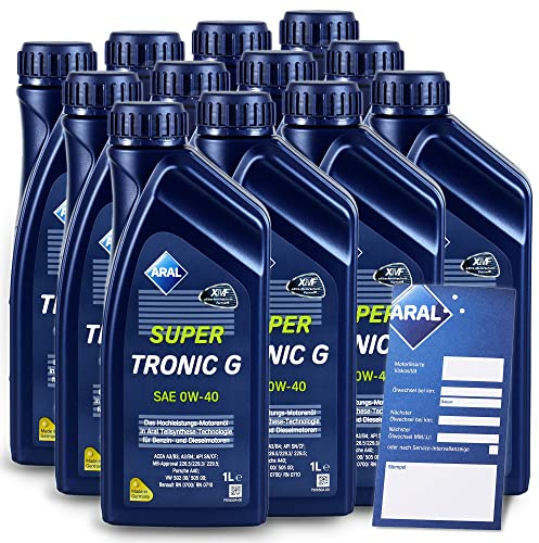 12x 1 L Liter Aral SuperTronic G 0W-40 Motor-Öl inkl. Ölwechsel-Anhänger