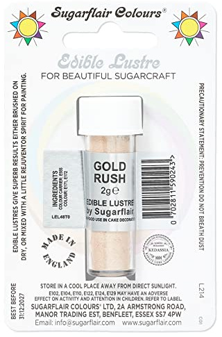 Sugarflair Gold Rush Edible Lustre Dust, Add a Lustrous Shine to Cakes or Decorations. Brush On or Add Rejuvenator to Create Eye-Catching Edible Paint, Gives Shine to Your Bakes - 2g (Pack of 4)