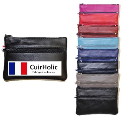 Mini Pouch - Porte Monnaie - Porte pièce d'identité - Fourre Tout - Cuir d'Agneau Véritable - Homme - Femme - Taille M - Fabriqué en France