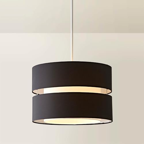 MiniSun | Modern Large 2 Tier Black and White Ceiling Light Shade | Pendant Lights, Home Décor & Improvement Essential | 35cm Shade Width