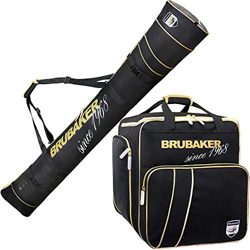 BRUBAKER Kombi Set Grenoble - Skisack und Skischuhtasche - Schwarz Gold - 170 cm