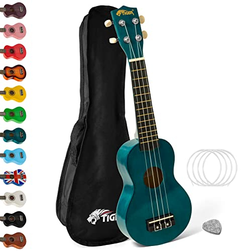 TIGER Ukelele soprano 2501-BL con bolsa de transporte, púa de fieltro y cuerdas de repuesto, color azul