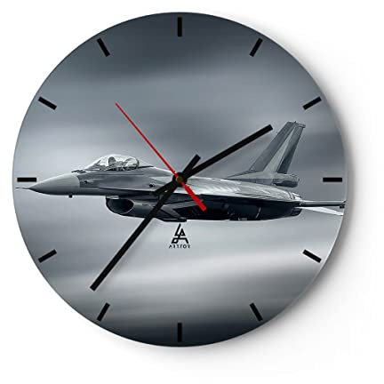 ARTTOR Moderne Wanduhr 30x30cm Rund Glasuhr Flugzeuge - 3415 | Flugzeug Himmel Flug Glas Analog Wanduhr Lautlos Wanddekoration Wohnzimmer Büro Küche Wanddeko Küchenuhr Geräuschlos ARTTOR