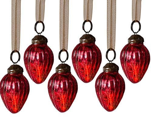 Arthur Cameron – Bauble Set of 6 – Small 1 Crackle Glass Pinecone Ornaments – Hand-Blown Christmas Tree Decorations (Red)