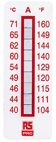 RS PRO Temperaturmessstreifen 40 °C / 71 °C 9 Messbereiche 10 Stk. Vertikal, L. 51 mm, B. 18 mm, Packung a 10 Stück