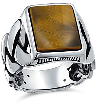 Bling Jewelry Personalisierte Geflochtene Kabel Weizen Wide Link Chain Band Braun Tiger Eye Edelsteine Rechteck Statement Siegelring Für Herren .925 Sterlingsilber Handmade In Turkey