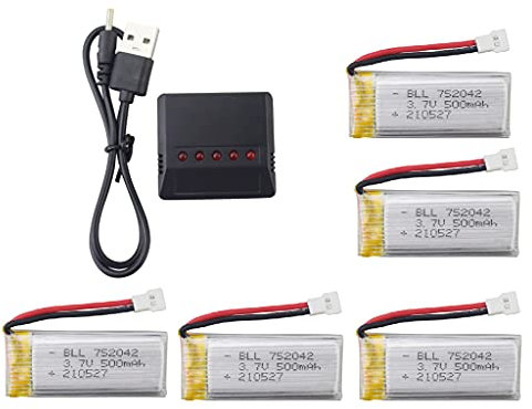 ZYGY 5PCS 3.7V 500mAh 25C Battery & 5en1 Chargeur pour H31 H37 H6D Hubsan X4 FPV H107C H107D H107L H107P H108 JXD392 JXD388 JXD385 UDI U816A SYMA X5C X5SW HS180 HS180 HS170 TR-C385 TR-P51 TR-F22