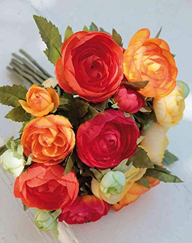 artplants.de Kunst Ranunkelstrauß Tonie, gelb-orange, 20cm, Ø20cm - Ranunkel Deko/SeidenBlumenstrauß