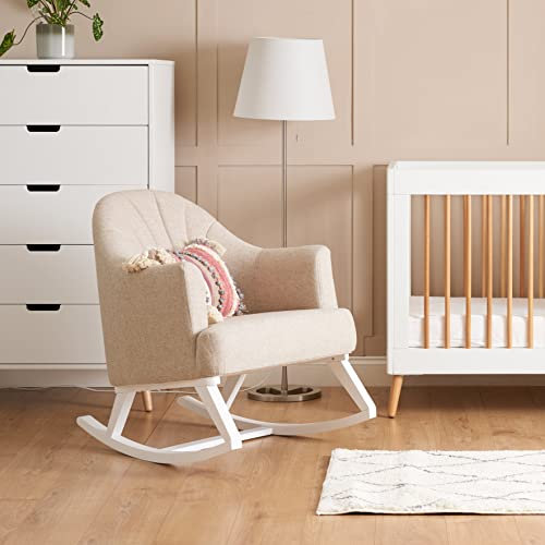 Obaby Round Back Rocking Chair White with Oatmeal Cushions, 22OB2303