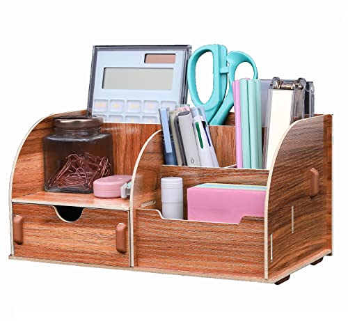 EXERZ Organisateur De Bureau En Bois, Blocs-Notes, Documents Et De Cahiers En Papier, Rangement Stationnaire Bricolage Pour Le Bureau Et La Maison. Multifonctionnel 7 Compartiments