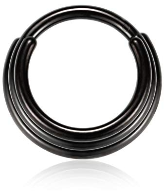 hengkaixuan 8mm 16G schwarze Nasenringe 316L chirurgischer Stahl Dreifach gestapelter Septum-Ohrmanschetten-Helix-Clicker-Scharnierring Unisex-Creolen Septum-Piercing
