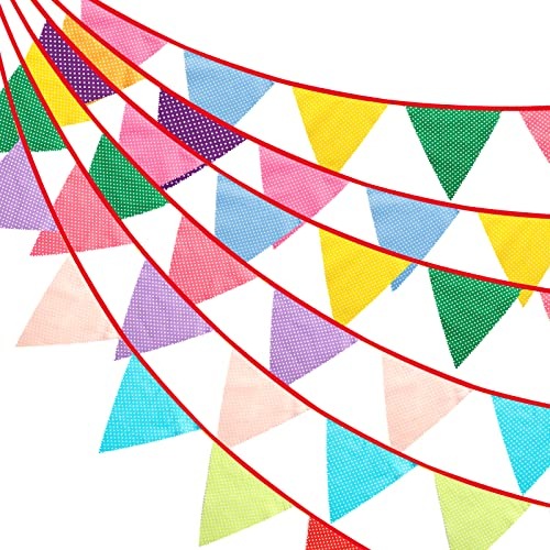 G2PLUS 12m Wimpelkette Punkte Stoff, Blau Stoff Wimpel Girlande, Lange Gartendeko Bunting, Stoffgirlande mit 42 STK Groß Punkte Wimpeln für Haus und Garten Deokration