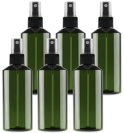 TIANZD 6 Pieces Empty 150 ml Green PET Plastic Fine Mist Pump Spray Bottles with Black Sprayer for Cosmetic Perfume Water Travel Portable Containers Refillable, 1x Funnel