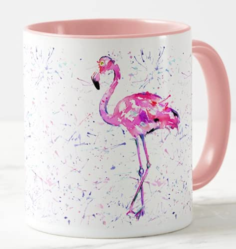 Vixar Tasse colorée en forme de flamant rose, aquarelle, cadeau d'anniversaire, de travail, de bureau, de Noël, de thé, de café (rose)