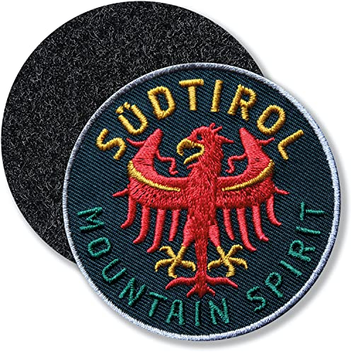 Klettpatch - Südtirol Adler Italien/Klett-Patch gestickt rund/Klett Patch Patches Abzeichen Applikation zum aufnähen aufkleben auf Kleidung Rucksack Taschen Flagge (schwarz)