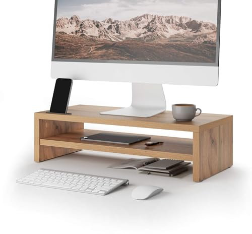 Mobili Fiver, Riki Monitor Stand for Desk, height 15 cm, Rustic Oak, Made In Italy