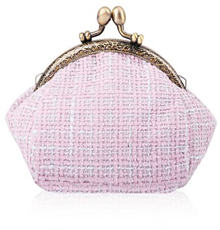 Oyachic Tweed Porte Monnaie Coin Purse Fermoir Clic Clac Portefeuille Sac de Bourse (Violet)