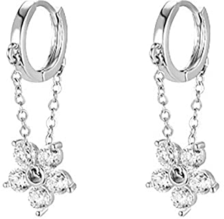 Reffeer 925 Sterling Silber Blumen Creolen für Frauen Blumen Ohrringe Tropfen (A-Silver)