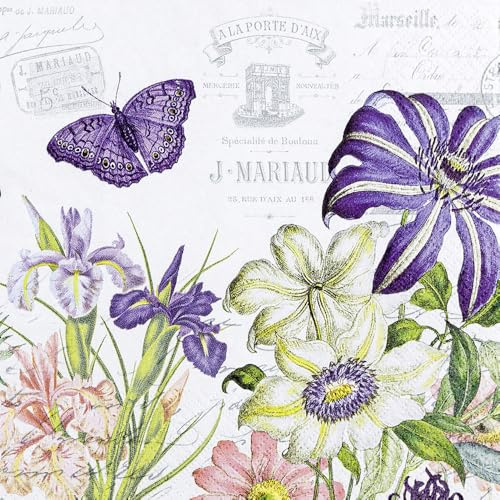 HOME FASHION Serviette Beau Jardin 20 Stk. 33x33 cm Papier einseitig bedruckt Frühjahr Motiv Serviettentechnik Decoupage Basteln