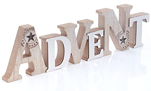 dio only for you Schriftzug Advent Stern | Aufsteller Holz | Weihnachten | Natur weiß | 50x17 cm | Weihnachtsdeko Adventsdeko