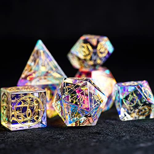 BOCbco Rollenspiel-Würfel, Hübsches Symphonie-Kristall-Polyeder-DND-Würfel-Set, Dungeons and Dragons Polyeder-Würfel-Set Für Tischspiele, Trpg, Kreative Geschenke/7 Pcs