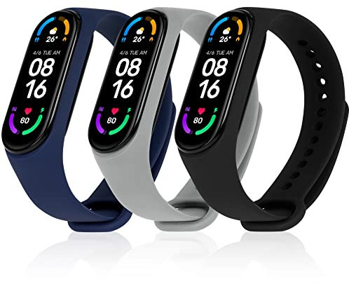 Ainiv 3 Piezas Correa Compatible con Pulsera Xiaomi Mi Band 3 /Mi Band 4, Suave Silicona Correa de Repuesto, Resistente al Sudor (Negro/Gris/Azul Medianoche)