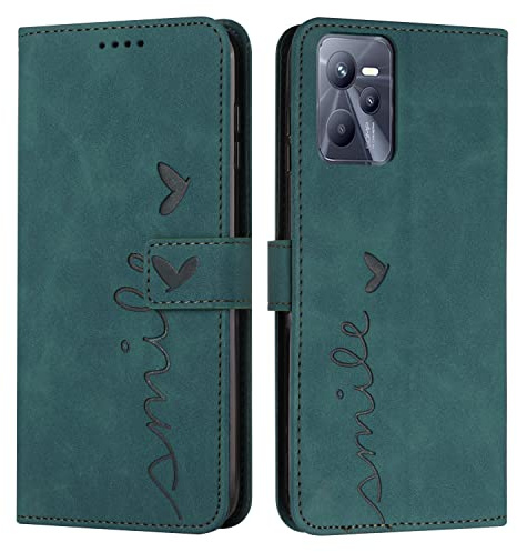 EATCYE Kompatibel mit Oppo Realme C35 / Narzo 50A Prime Hülle, Klapphülle Realme C35/Narzo 50A Prime PU Leder Brieftasche Schutzhülle [Ständer], Handyhülle für Realme C35/Narzo 50A Prime (Grün)