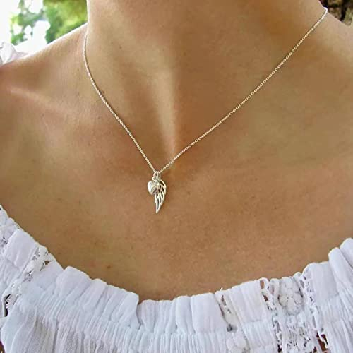 TseenYi Herz Flügel Anhänger Halskette Silber Herz Liebe Halskette Engel Flügel Halskette Schlüsselbein Halskette Kette Schmuck Für Frauen Und Mädchen Geschenke