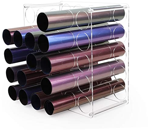 Vinyl Roll Storage Rack with 25 Holes, volepet Vinyl Roll Holder for Craft Room, 12 x 12 Acrylic Vinyl Roll Organizer, 2 Holes (1 Pack Clear)