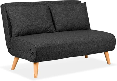 EVERGREENWEB - Canapé-Lit Banquette Convertible en lit | Fauteuil-lit Relax avec Matelas 120 cm et Coussin rembourré | Canapé clic-clac 2 Places avec Pieds en Bois | Foldy Beige