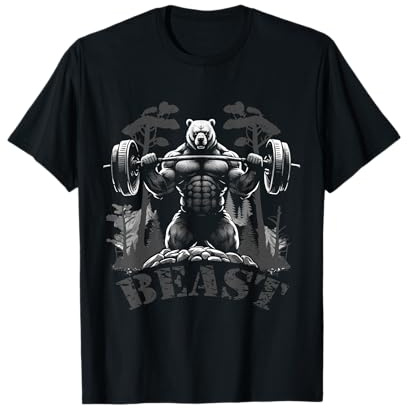 Gym Bodybuilding / Fitness Workout Beast Bär mit Hantel T-Shirt