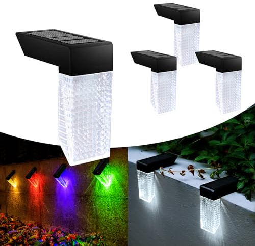 TOTHDATE 4PCS Solar Treppenbeleuchtung Aussen Kaltweiß+Farbwechsel, Solar Wandleuchten Zaun Terrassenleuchten Dachrinnenleuchten IP65 Wasserdicht für Garten Freien Treppen Balkon Patio Deko