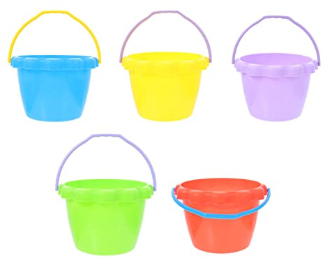 Toyvian 5Pcs Mini Beach Bucket Set Plastic Sand Toy Buckets with Handles Bucket and Spade Play for Kids Sandcastle Building Outdoor Beach Play Small Buckets for Sand