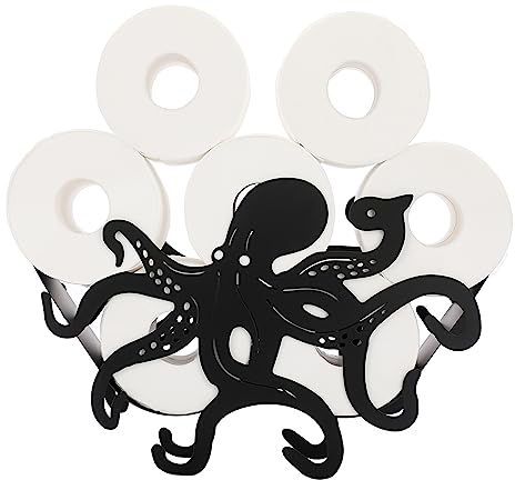 BTSKY Metal Toilet Paper Roll Holder - Matte Black Animal Style Toilet Tissue Holder, Freestanding Toilet Tissue Storage Container for Bathroom, Home, Kitchen, Toilet (Octopus)