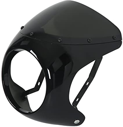 Motorrad-Scheinwerfer-Verkleidung, universelle Windschutzscheiben-Scheinwerfer-Verkleidung, Abdeckung die meisten Motorräder mit rundem Scheinwerfer (glänzendes Schwarz)